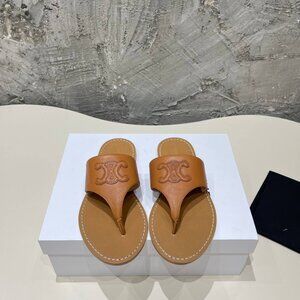 CELINE Triomphe Leather Retro Summer Slippers - Size 39